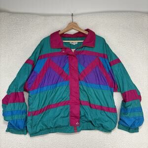 UCTF Nylon Windbreaker Track Jacket Vintage 80s Bold Colorblock Large Teal Pink